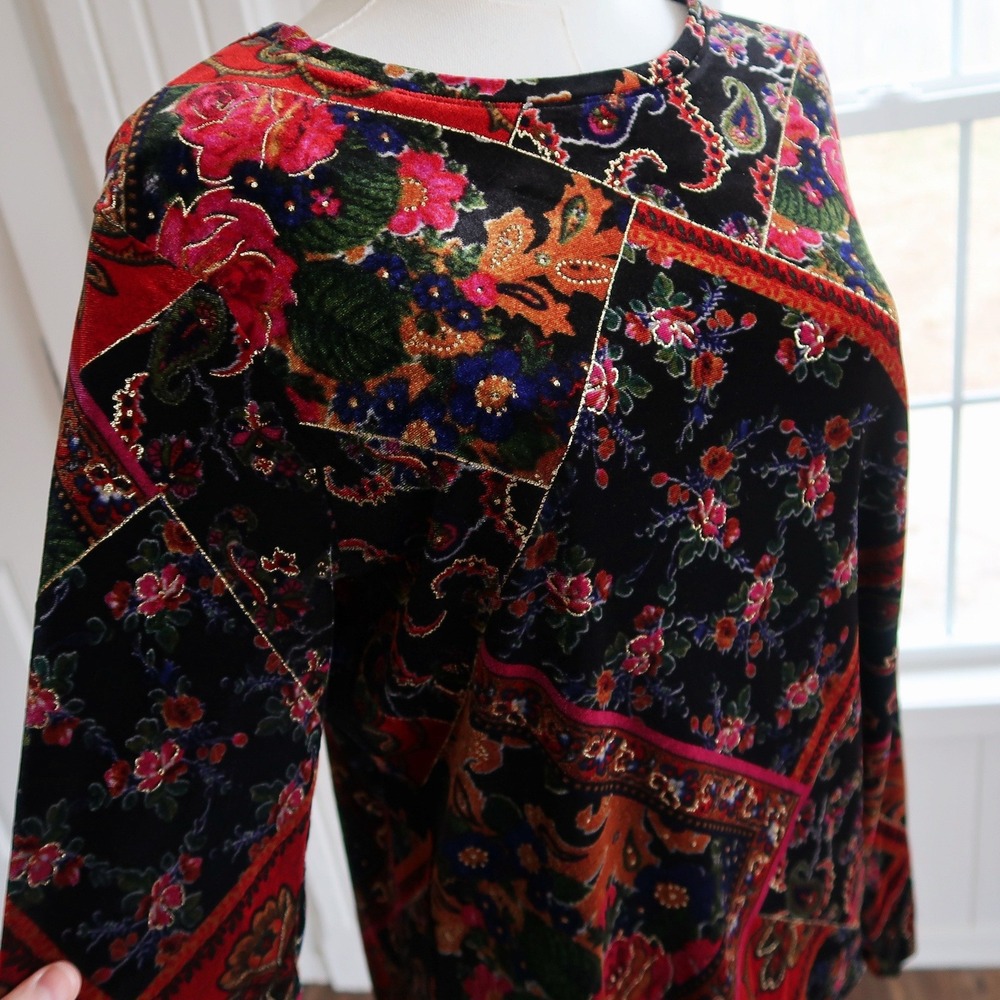 Womens Velvet Patchwork Top M Patchwork Whimsigot… - image 2